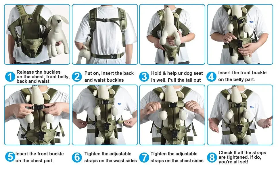 Porte-bébé pour chien avec harnais avant réglable et boucles sécurisées