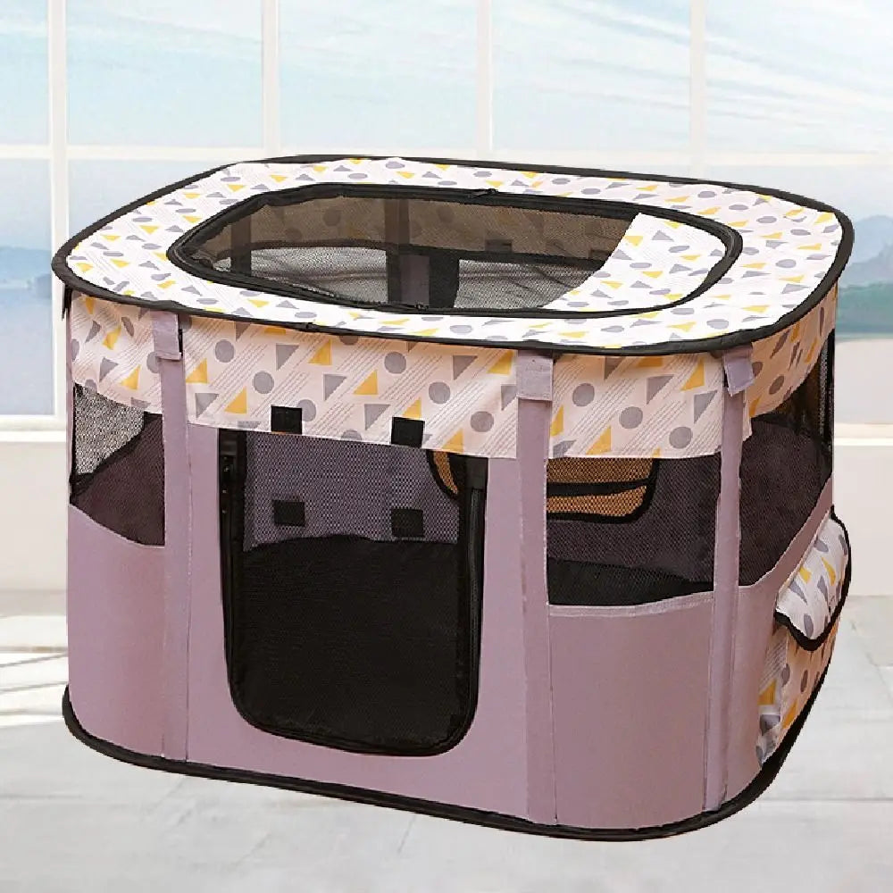 Parc pliable portable pour animaux, parois en filet et fermetures zippées