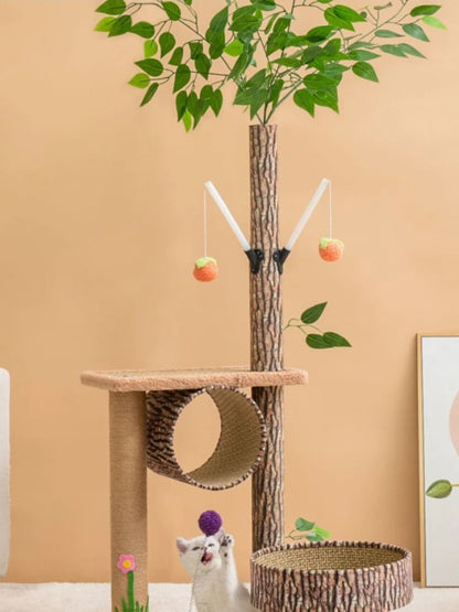 Arbre à chat maison forestière 155cm avec hamacs et griffoirs sisal