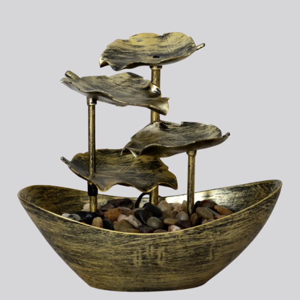 Fontaine Lotus 4 Niveaux LED – Bateau Zen USB, Cascade Circulante 28x15x25cm