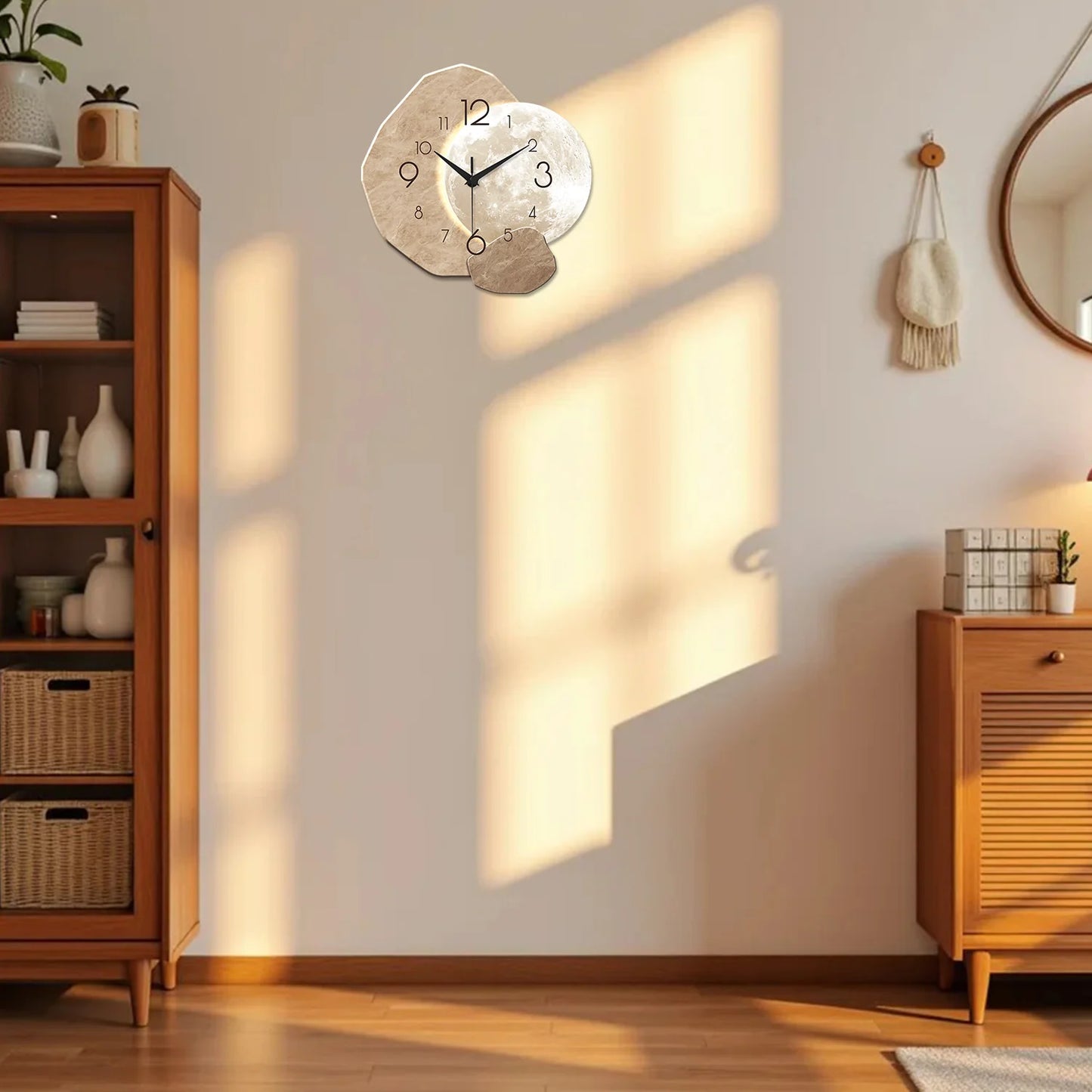 Horloge Murale Design Lune – Bois Silencieuse Style Japonais