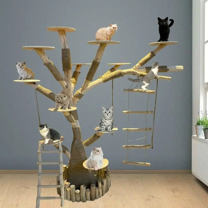 Arbre à Chat en Bois Naturel - Aire de Jeux, Escalade et Repos pour Chats