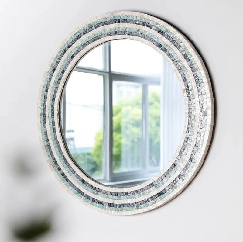 Miroir Mural Décoratif Rond – Nacre & MDF Style Nordique, 5 Designs