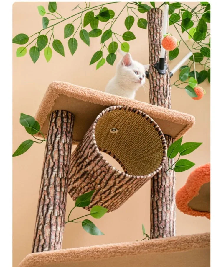 Arbre à chat maison forestière 155cm avec hamacs et griffoirs sisal
