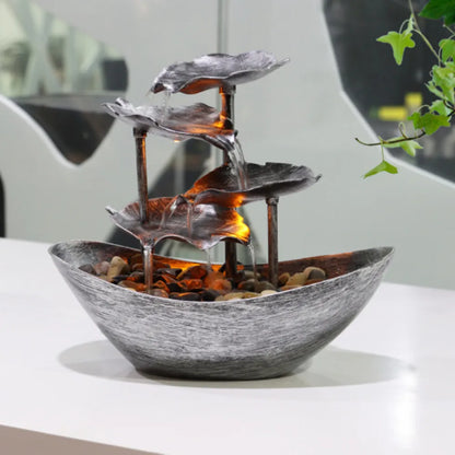 Fontaine Lotus 4 Niveaux LED – Bateau Zen USB, Cascade Circulante 28x15x25cm