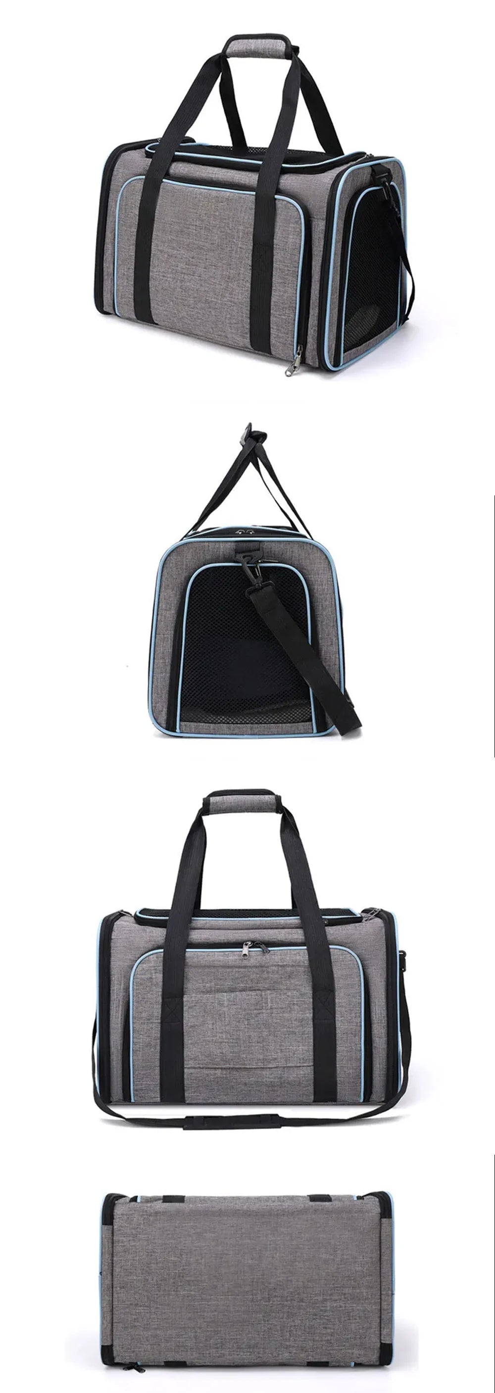 Sac de transport extensible pour chat avec panneaux en filet zippés