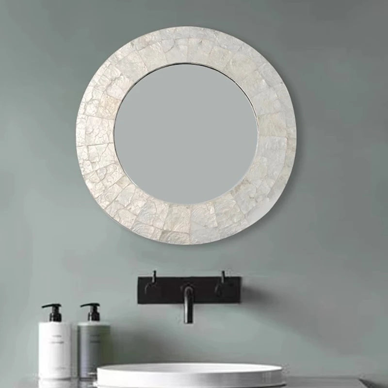 Miroir Mural Décoratif Rond – Nacre & MDF Style Nordique, 5 Designs