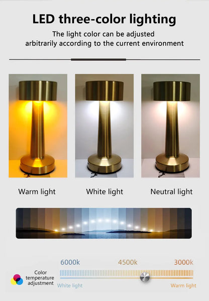 Lampe de Table LED Rétro Rechargeable – 3 Intensités & Tactile