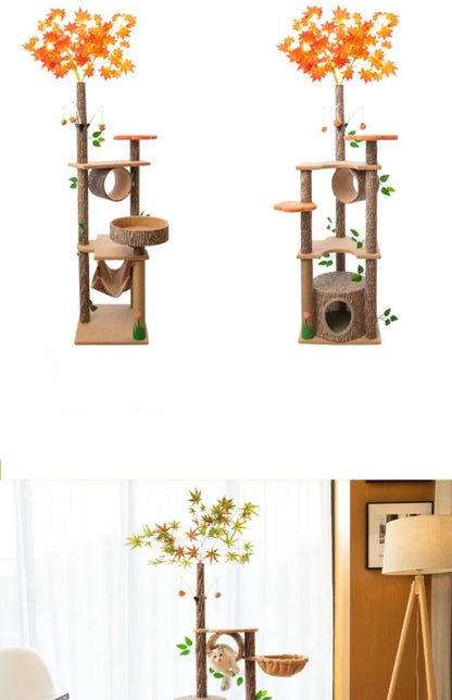 Arbre à chat maison forestière 155cm avec hamacs et griffoirs sisal