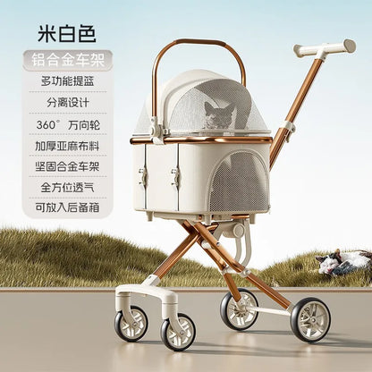 Poussette pour animaux pliable avec panier de transport détachable