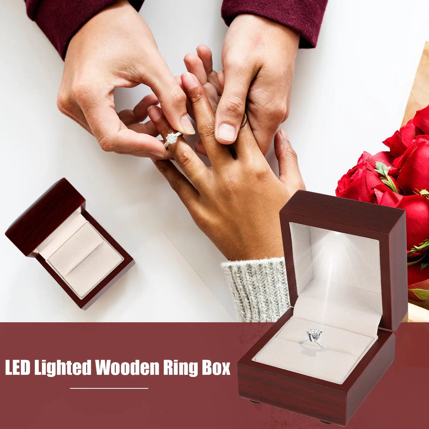Écrin Bague Bois & Velours avec LED