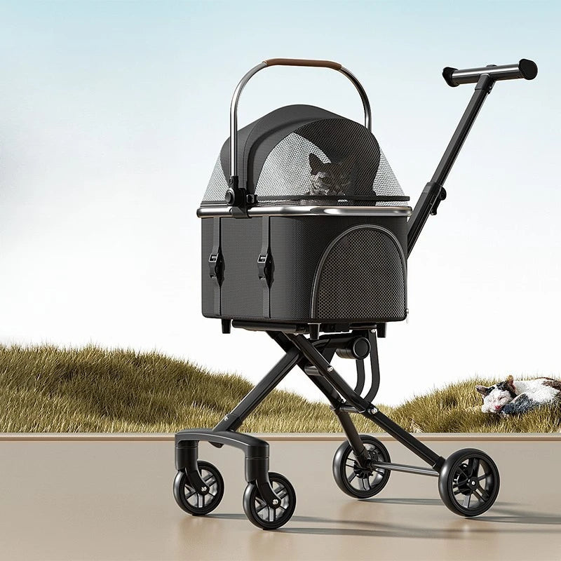 Poussette pour animaux pliable avec panier de transport détachable