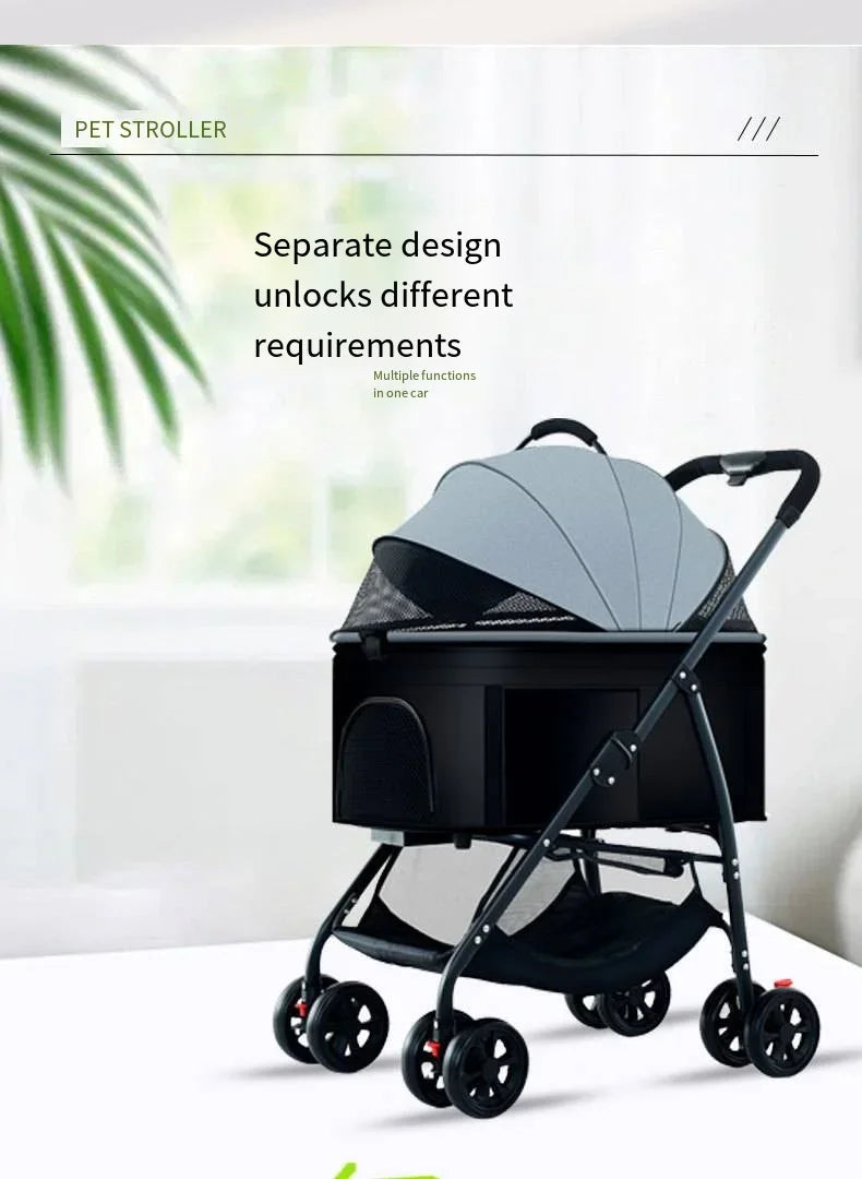 Poussette pour animaux 3en1 pliable avec nacelle détachable