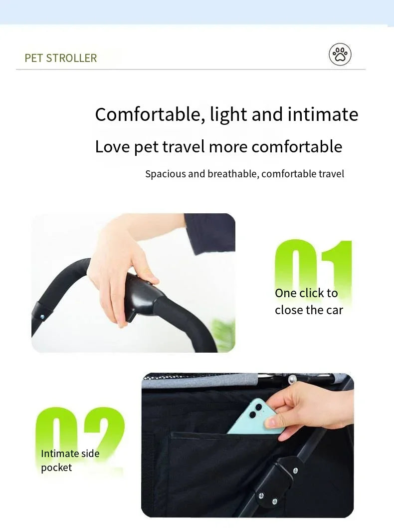 Poussette pour animaux 3en1 pliable avec nacelle détachable