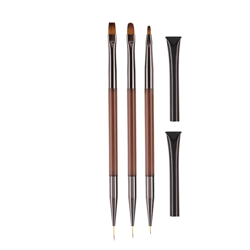Kit 3 Pinceaux Nail Art Double Embout – Précision Professionnelle UV Gel