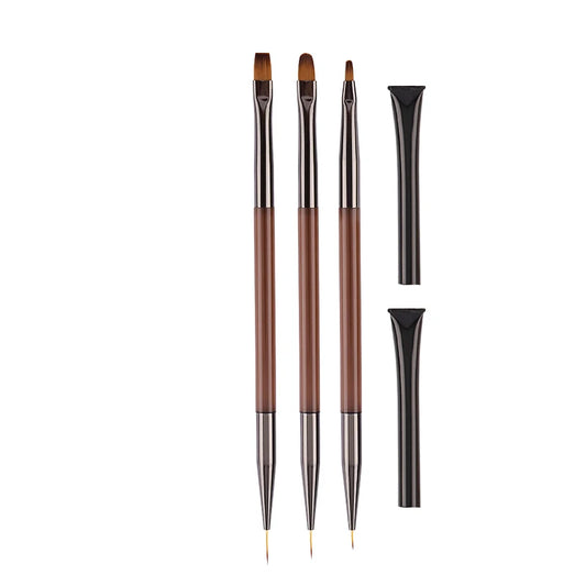 Kit 3 Pinceaux Nail Art Double Embout – Précision Professionnelle UV Gel