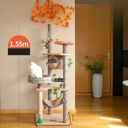 Arbre à chat maison forestière 155cm avec hamacs et griffoirs sisal