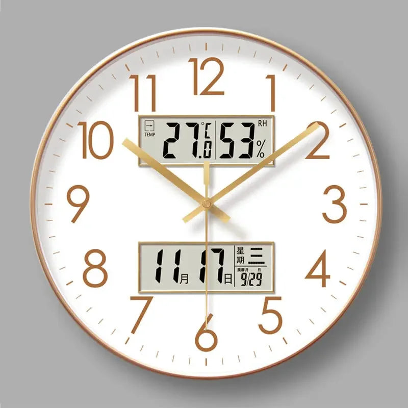 Horloge Murale Moderne – Température, Calendrier & Analogique Silencieuse