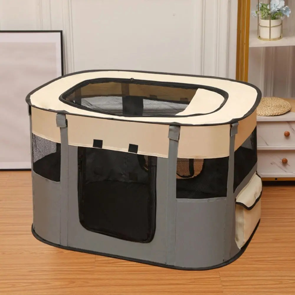 Parc pliable portable pour animaux, parois en filet et fermetures zippées