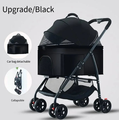 Poussette pour animaux 3en1 pliable avec nacelle détachable