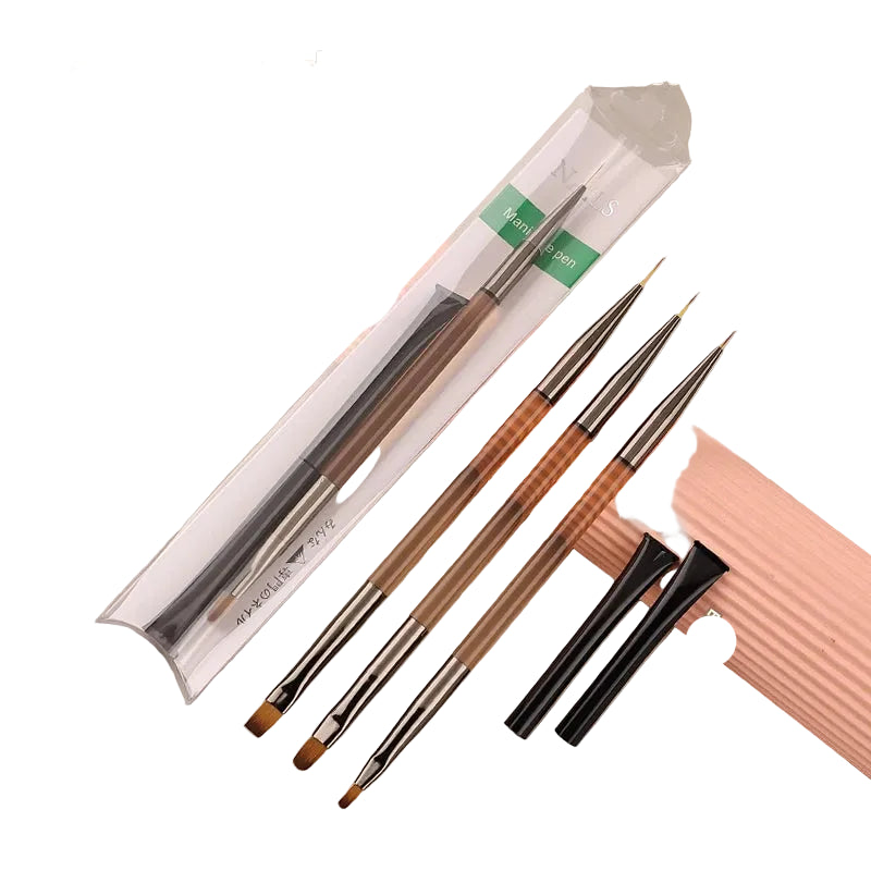 Kit 3 Pinceaux Nail Art Double Embout – Précision Professionnelle UV Gel