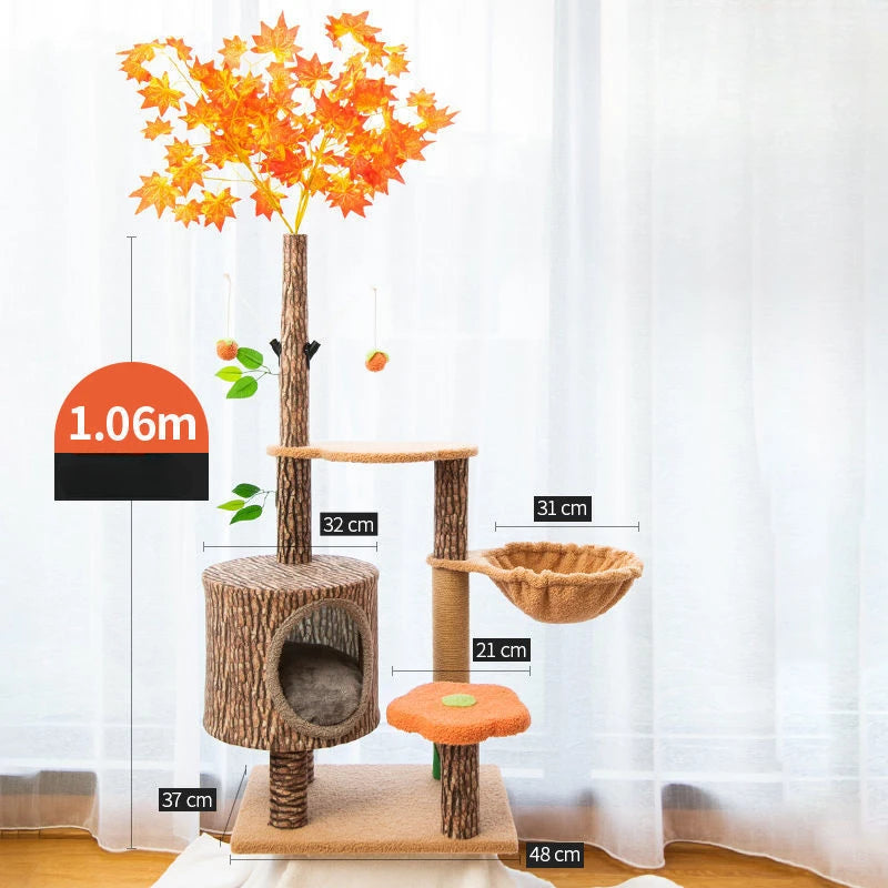 Arbre à chat maison forestière 155cm avec hamacs et griffoirs sisal