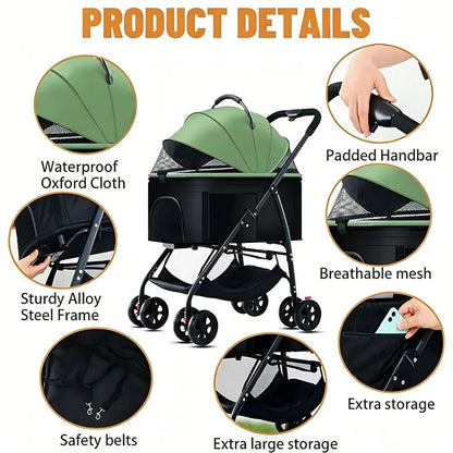 Poussette pour animaux 3en1 pliable avec nacelle détachable
