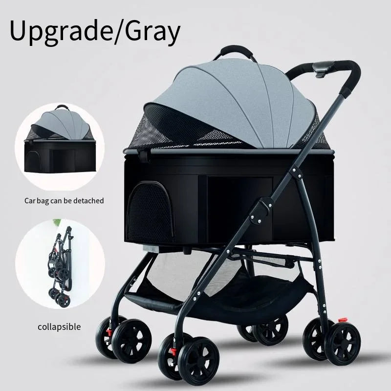 Poussette pour animaux 3en1 pliable avec nacelle détachable
