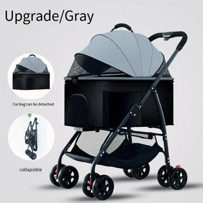 Poussette pour animaux 3en1 pliable avec nacelle détachable