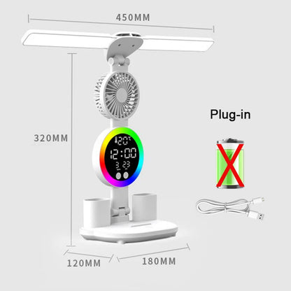 Lampe de Bureau LED Rechargeable – Horloge, Ventilateur & Affichage Intégrés