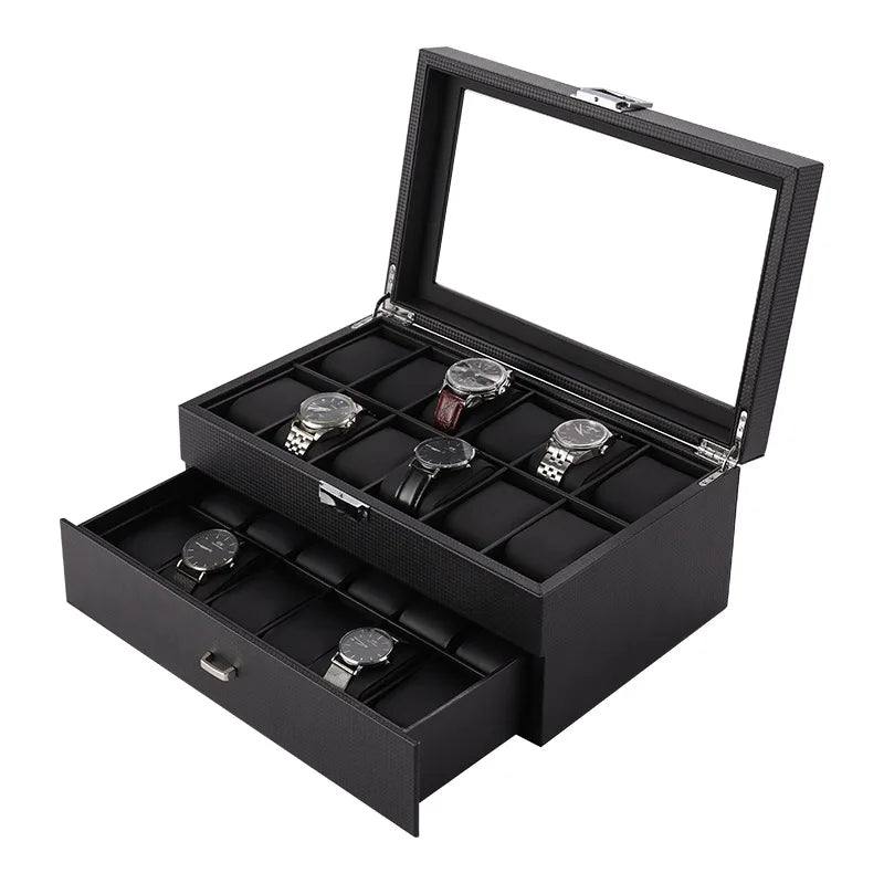Écrin Montres Noir – Moderne en cuir carbone