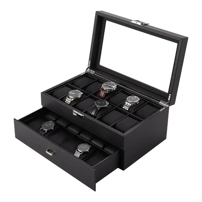 Écrin Montres Noir – Moderne en cuir carbone