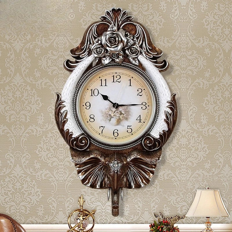 Horloge Murale Luxe Éléphant – Style Européen Rétro, 3 Finitions