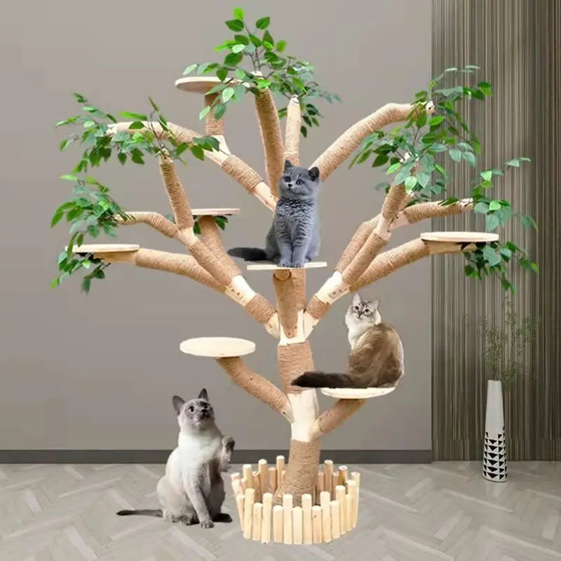 Arbre à Chat en Bois Naturel - Aire de Jeux, Escalade et Repos pour Chats