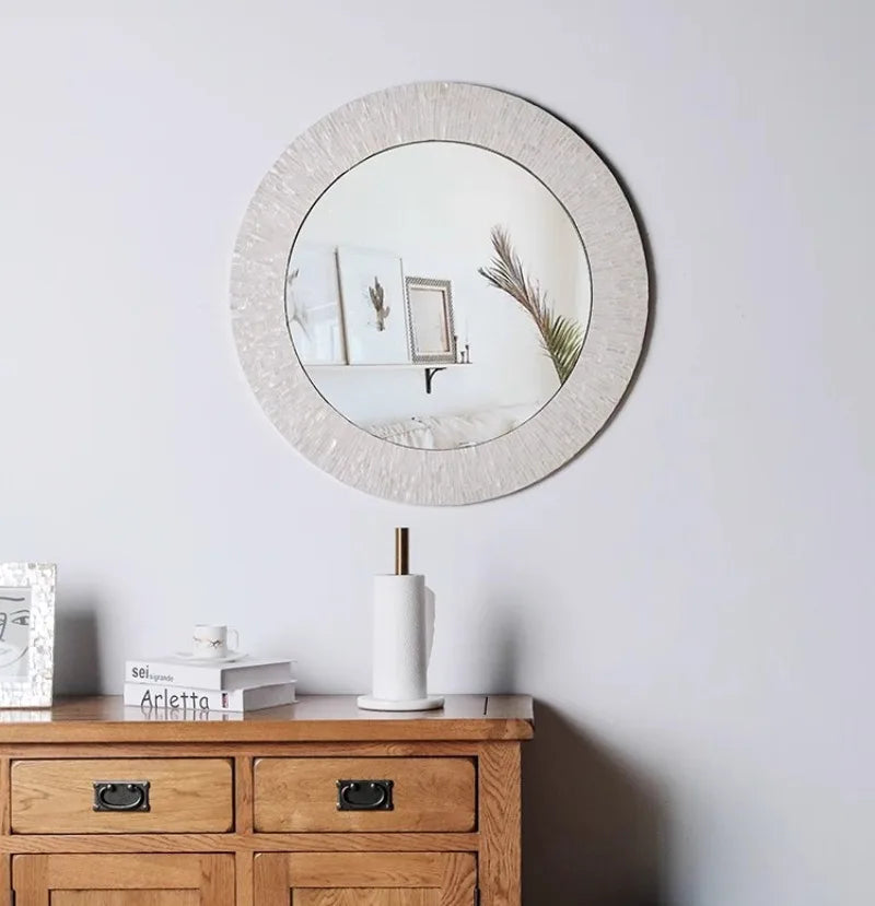 Miroir Mural Décoratif Rond – Nacre & MDF Style Nordique, 5 Designs