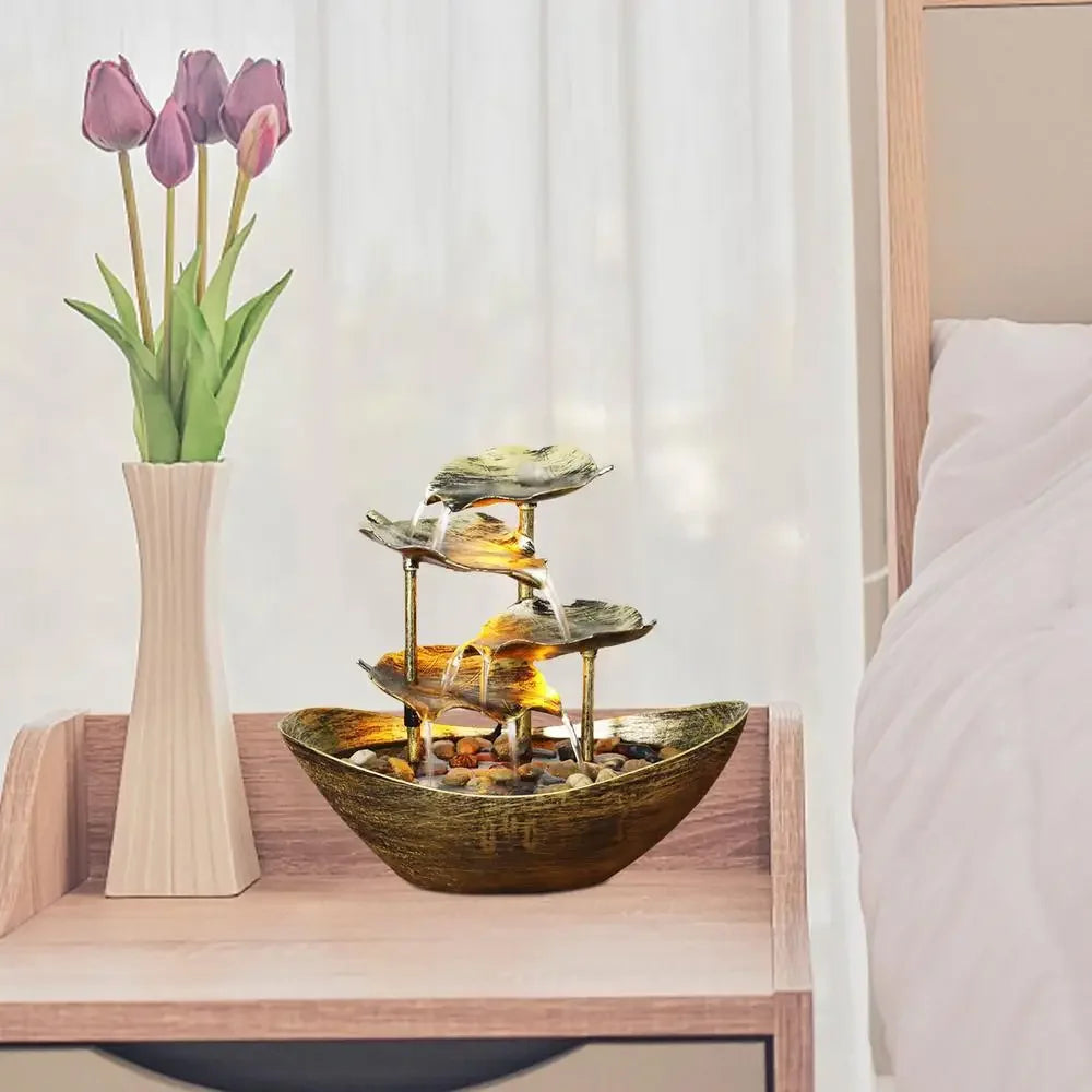 Fontaine Feuille de Lotus Métal LED – Cascade Zen USB, 3 Finitions