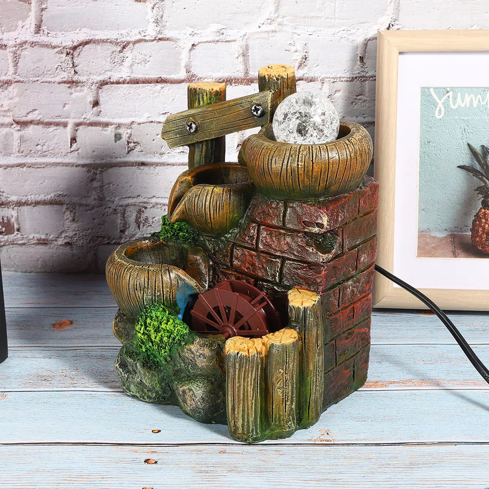 Fontaine de Bureau Résine – Tour de Pierre Cascade, Paysage Miniature 19,5cm