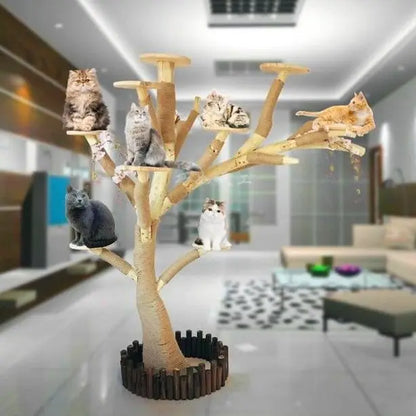 Arbre à Chat en Bois Naturel - Aire de Jeux, Escalade et Repos pour Chats
