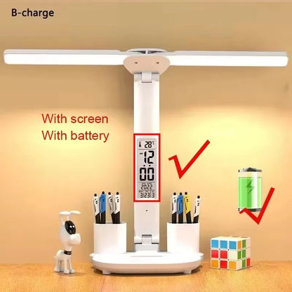 Lampe de Bureau LED Rechargeable – Horloge, Ventilateur & Affichage Intégrés