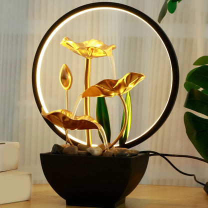 Fontaine de Bureau USB Anneau LED – Pierres Naturelles, Humidification & Méditation
