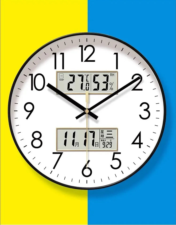Horloge Murale Moderne – Température, Calendrier & Analogique Silencieuse