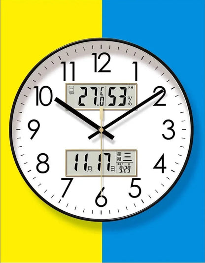 Horloge Murale Moderne – Température, Calendrier & Analogique Silencieuse