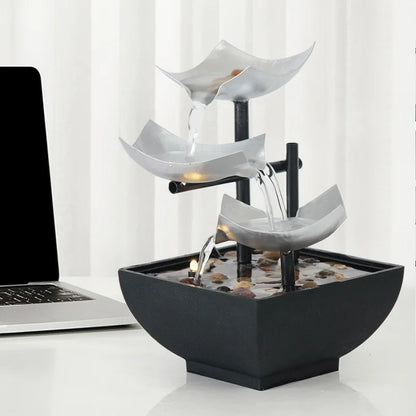 Fontaine de Bureau Feng Shui Fer – Paysage Zen, Cascade Apaisante 220V