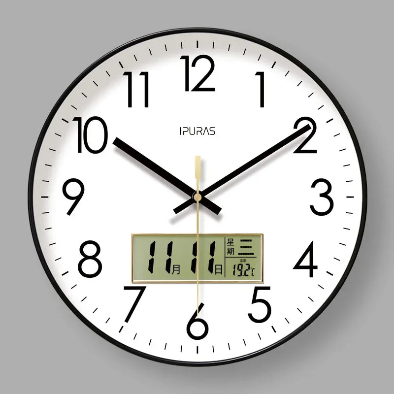 Horloge Murale Moderne – Température, Calendrier & Analogique Silencieuse