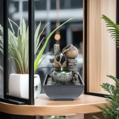 Fontaine Feng Shui Résine – 3 Niveaux Cascade, LED & Pompe Silencieuse