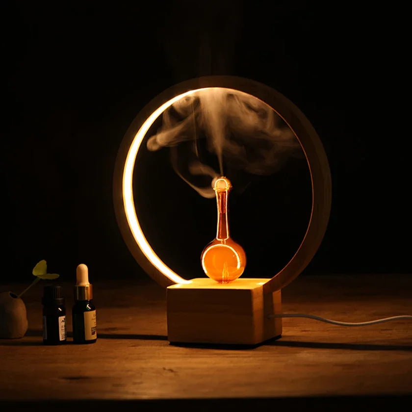 Diffuseur d’Huiles Essentielles Sans Eau en Bois et Verre – Lampe d’Ambiance Aromathérapie Premium