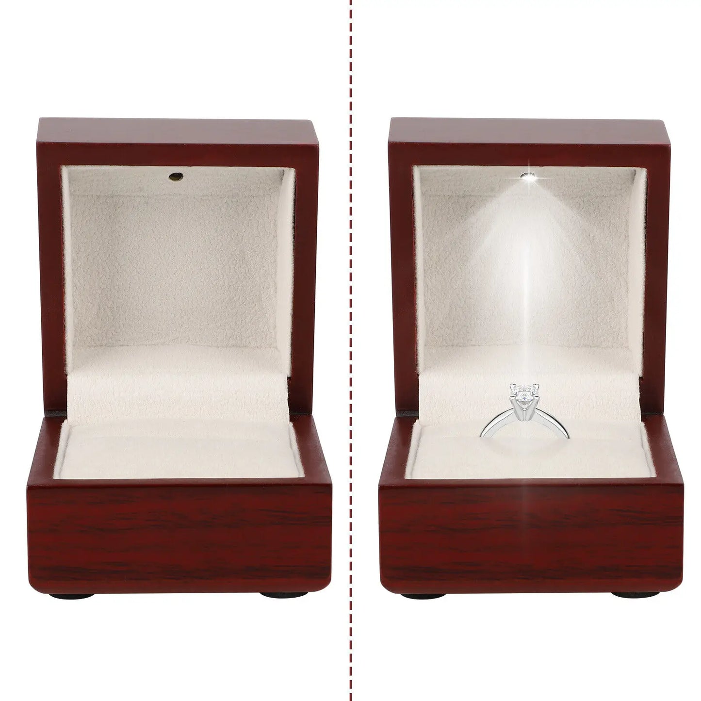 Écrin Bague Bois & Velours avec LED