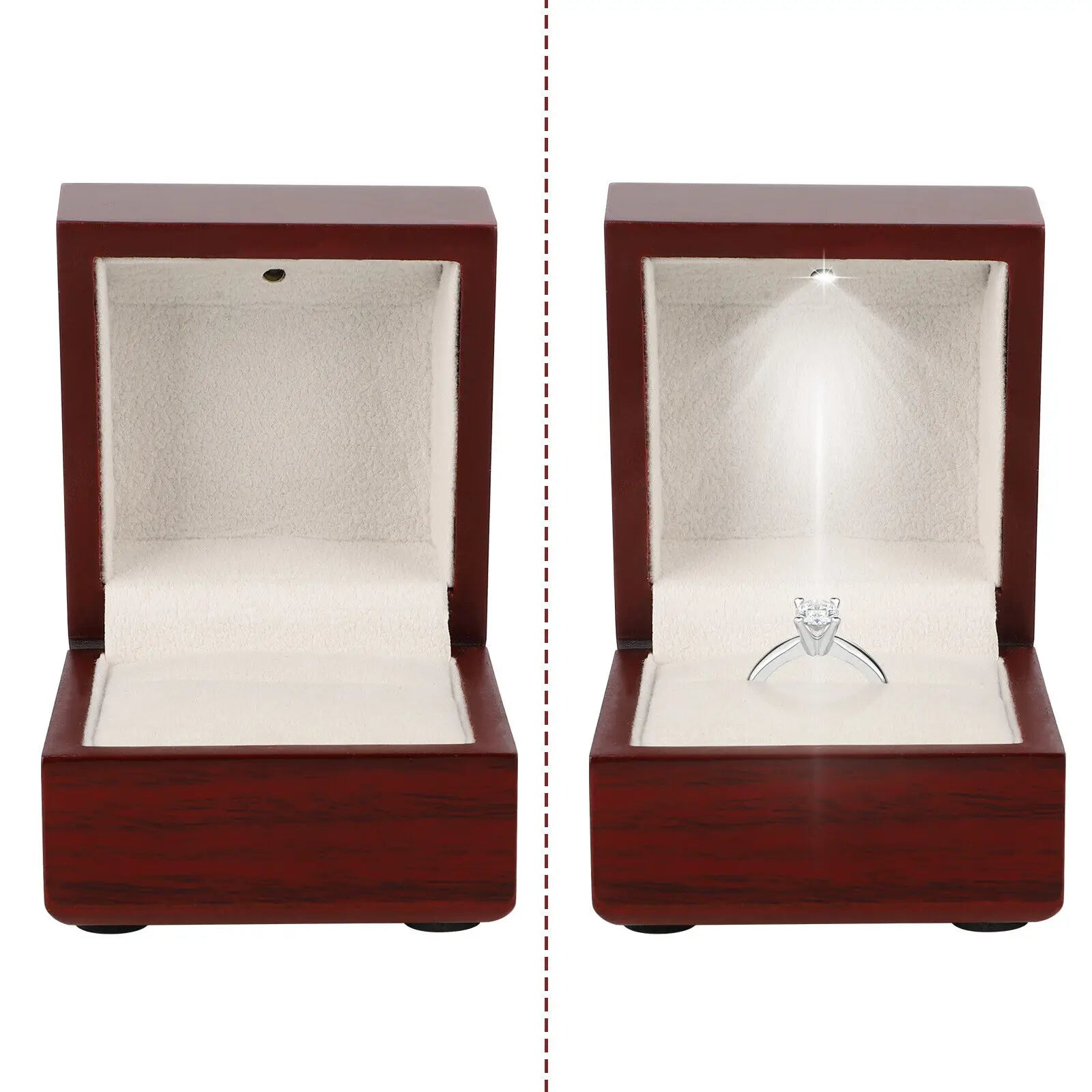 Écrin Bague Bois & Velours avec LED