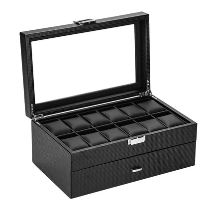 Écrin Montres Noir – Moderne en cuir carbone