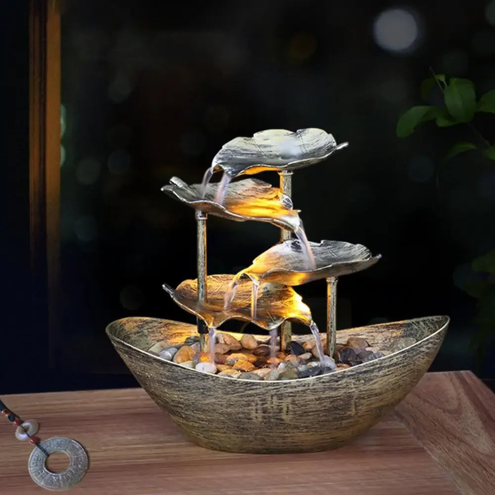 Fontaine Feuille de Lotus Métal LED – Cascade Zen USB, 3 Finitions